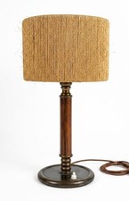 Vintage Danish Table Lamp 1960s 70s Teak Brass Natural Jute Rope Shade