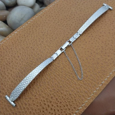 1/2" Bulova Rhodium Plate Stainless Steel Unused Ladies 1970s Vintage Watch Band - Image 1 of 4