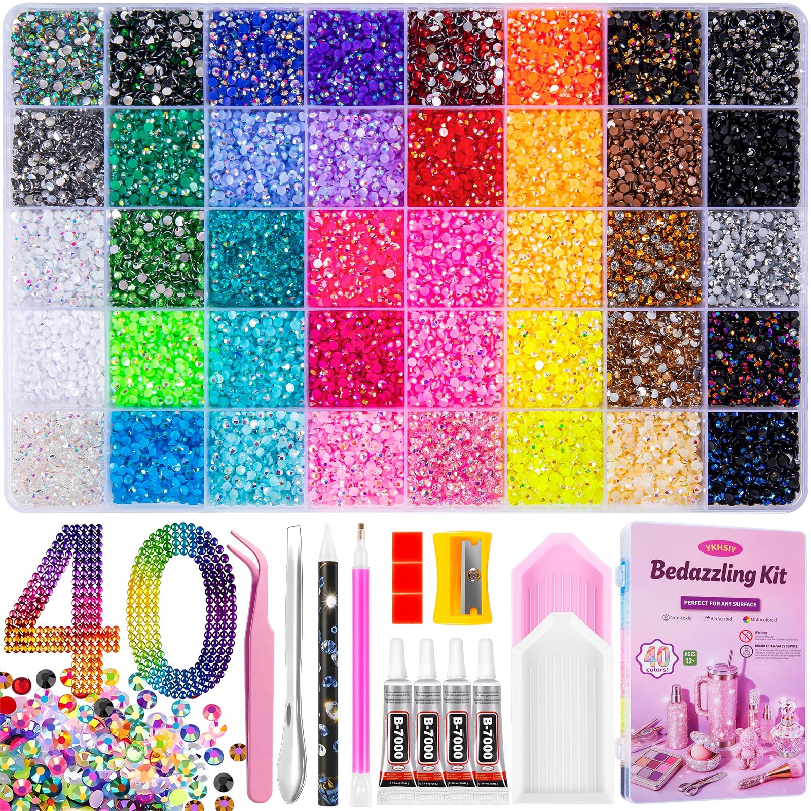 Bedazzling Kit 40000Pcs 40 Colors Resin Jelly Rhinestones, Multicolor 3mm Fla...