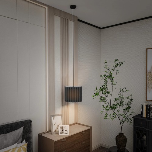 HOMCOM Linen Pendant Light,E27 Lampshade for Living Room Bedroom - Black - Picture 10 of 11