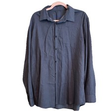 Tasso Elba Men's Blue Geometric Cotton Point Collar Dress Shirt XL 17-17 1/2