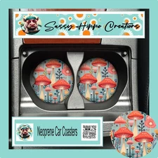 Car Coasters Mushroom Vintage Retro Abstract Set of 2 Neoprene Absorb Sublimated