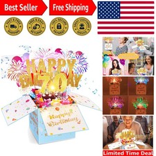 70TH Birthday Cards with Lights  Music  Candle, 3D Large Pop Up Happy Birth...