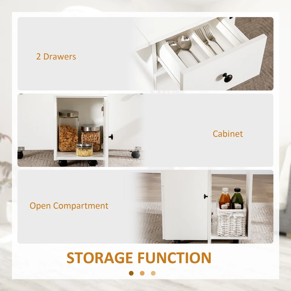 HOMCOM Folding Dining Table, Drop Leaf Table With Drawers White - Image 4 of 4