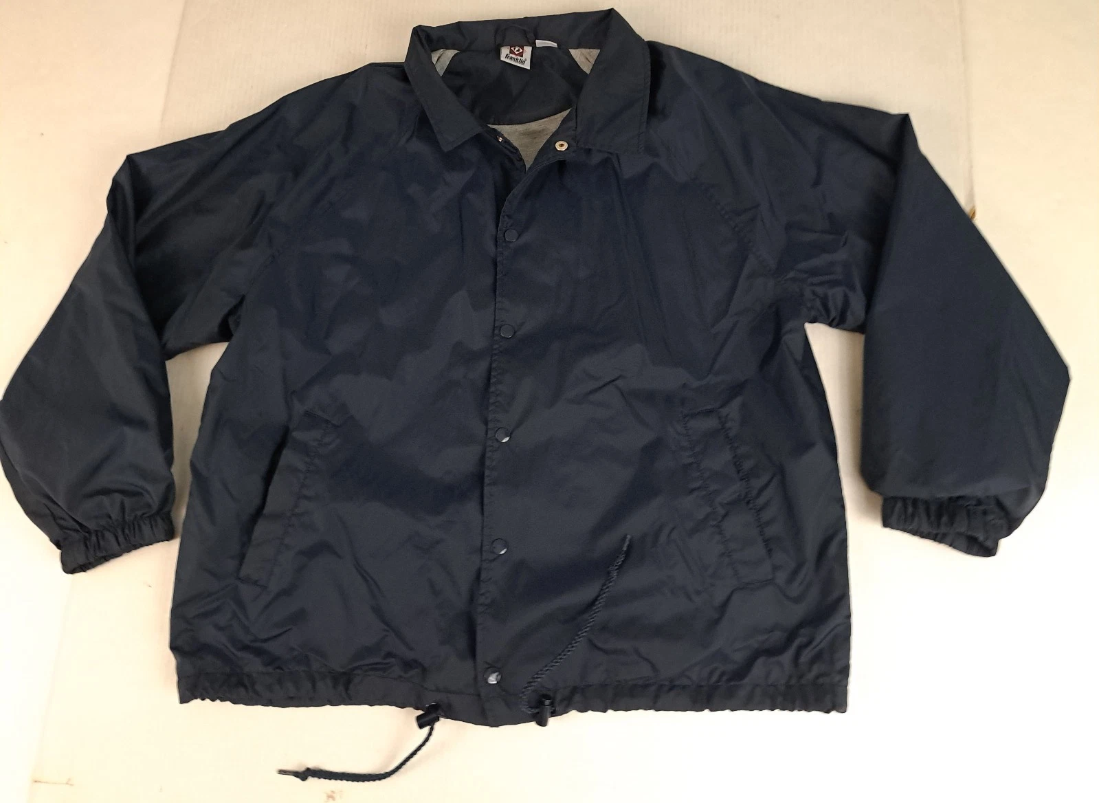 Vintage Navy Insulated Franklin Sports Nylon Full Button Windbreaker Jacket LG