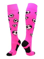MadSportsStuff Love Soccer Hearts Socks Over the Calf Medium, Neon Pink/Black