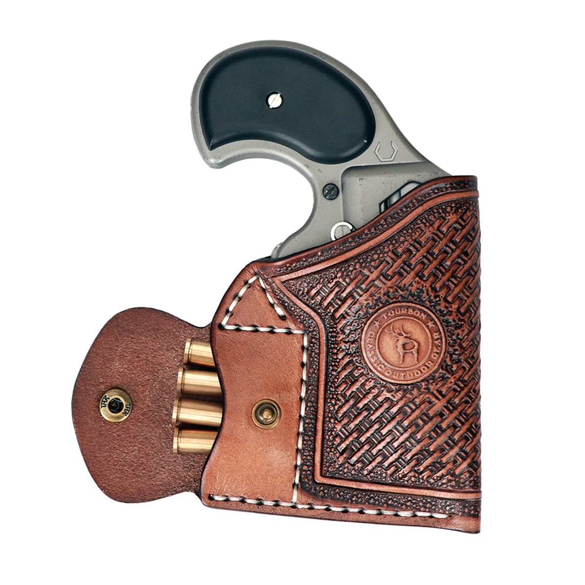 TOURBON Leather Revolver Ammunton Holster Ammo Belt Slde for Calber