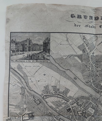 Pianta di Bamberga orig. Mappa della città del 1860 circa con vedute negli angoli - Foto 7 di 10