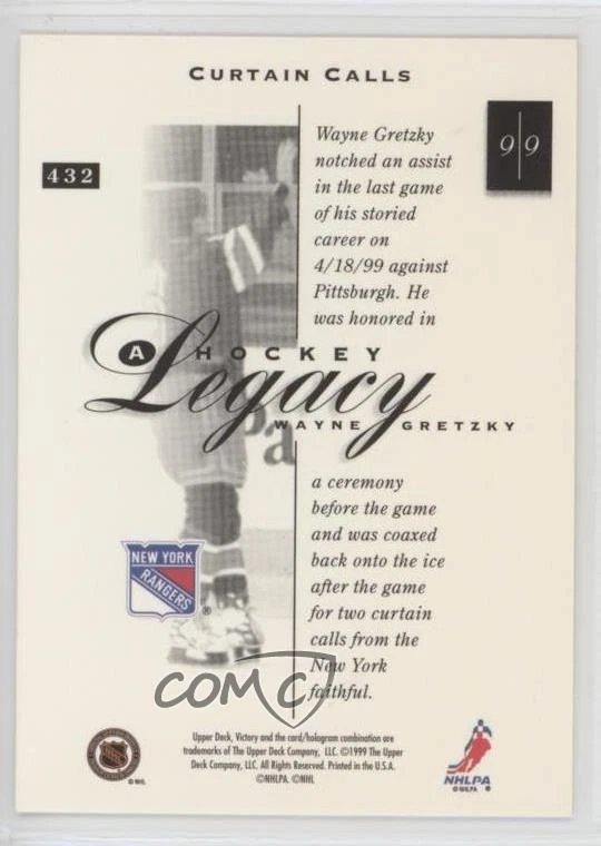 1999-00 Upper Deck Victory A Hockey Legacy Wayne Gretzky #432 HOF - Image 2 of 2