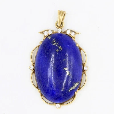 Pendentif vintage 21,7 ct en lapis-lazuli afghan et diamants naturels en or j... - Photo 1/4