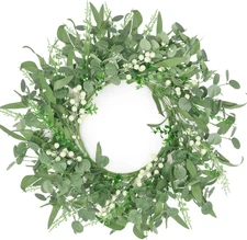 Artificial Eucalyptus Wreath for Front Door, Spring Summer Wreath with Boxwood f