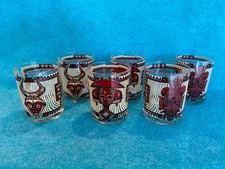 Georges Briard Set of 6 African Mask Set of 6 Double Old Fashioned 4" Glasses
