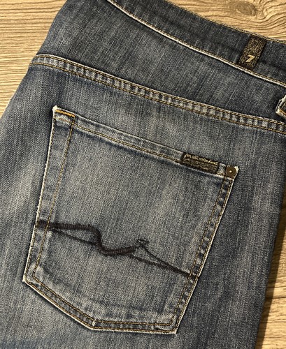 Seven For All Mankind Straight Leg Dark Wash Stretch Blue Jeans Size 34 (36x35)