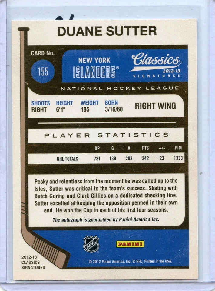  2012-13 Classics Signatures Autographs #155 Duane Sutter - Image 2 of 2