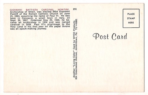 POPE PAUL VI GIOVANNI Battista Cardinal Montini Archbishop of Milan Vtg Postcard - 第 2/2 張圖片