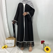 Open Kimono Long Dress Abaya Muslim Women Kaftan Evening Robe Cardigan Prom Gown
