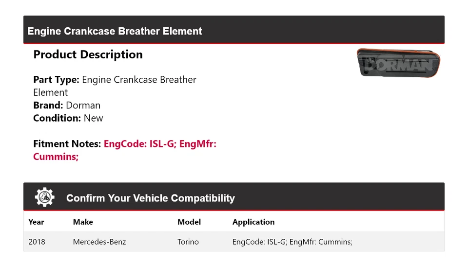 Elemento respirador cárter motor Mercedes-Benz Torino Dorman 2018 Foto 2 de 4