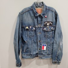 Vintage Levi's Strauss Sewn Patches Pins Metal Rock Biker Denim Jacket Mens M