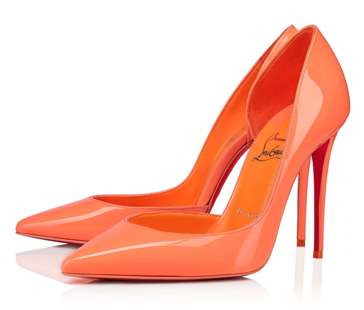 Christian Louboutin Iriza 100 Drag Orange Patent Leather D Orsay Heel Pump 37