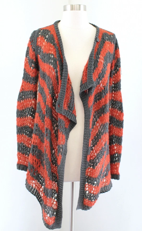 Guinevere Anthropologie 宽松条纹裹身式开衫毛衣橙色亚麻 S — 第 4/4 张图片