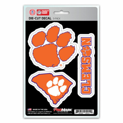 Clemson Tigers Set of 3 Die Cut Decal Stickers State Outline Free Shipping