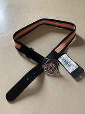 New 120 Armani Junior Boy Leather/Canvas Belt Black/Yellow M US 66 Eu Ita