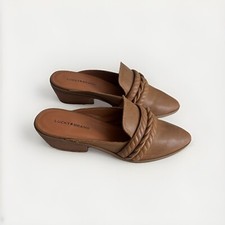 Lucky Brand Womens Melaida Cognac Leather Heels Mules shoes sz 8.5