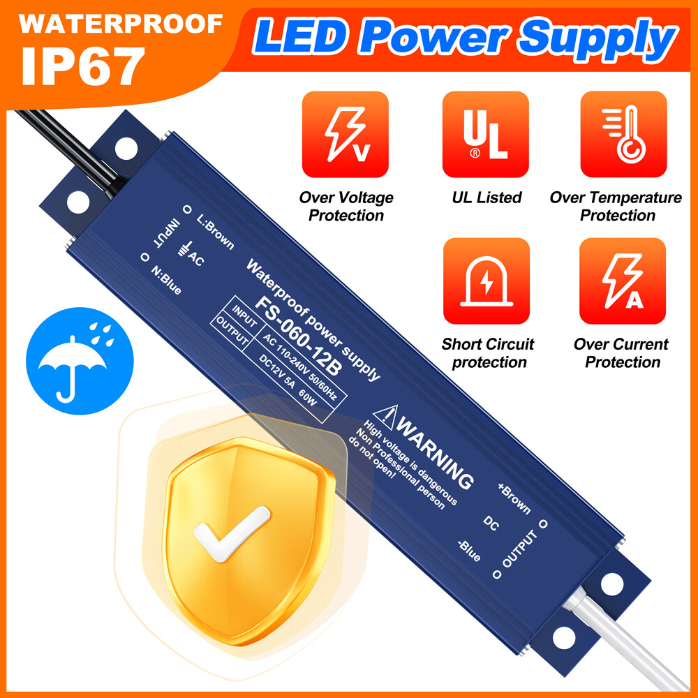 DC 12V/24V Power Supply IP67 Transformer LED Driver 60W AC 240V Waterproof IP67