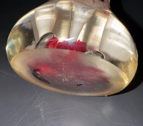 Vintage Italian Murano Solid Paperweight Bell White Red Flowers Clear Bubbles 5" - Picture 14 of 17