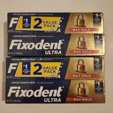 Fixodent Ultra Max Hold Secure Denture Adhesive 2.2oz Twin Pack X2