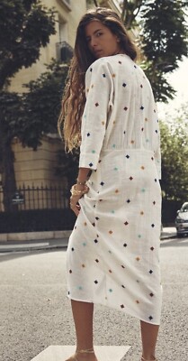 sachin and babi light blue dress Zara Embroidered Cotton Striped Midi Cottagecore Prairie Peasant Dress main image 1