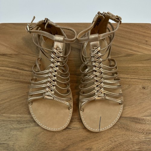 Nuevas Sandalias NUEVAS SIN CAJA Big Kids Nordstrom Oro Rosa Gladiador Tirantes Talla 4 Y