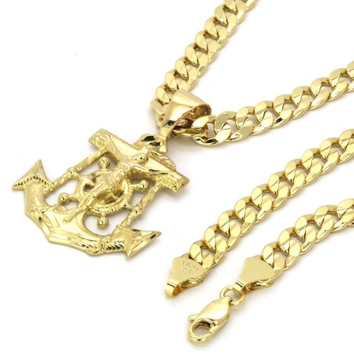 Mens 14k Gold Plated Jesus Anchor 