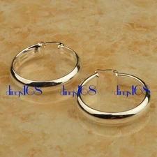 925 Sterling Silver Tarnish-Free 1.2 inch Medium-Size 5mm Flat Hoop Earrings CG2