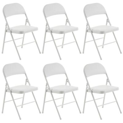 6-Pack Vinyl Padded Seat & Metal Folding Chair Heavy Duty for Dining Room White