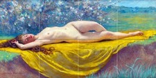 Nude girl flowers yellow K. Cox Tile Mural Bathroom Backsplash Marble Ceramic