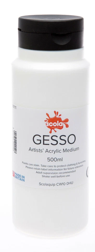 Scola White Gesso Medium Artist Canvas Primer Base Coat Acrylic Oil Paint 500ml