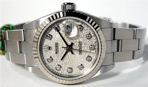 ROLEX Ladies 26mm 18kt White SS DateJust Silver JUBILEE Diamond 79174 SANT BLANC - Picture 3 of 6