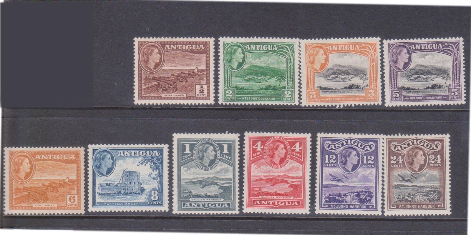 (F142-13) 1963 Antigua set of 10 stamps QEII 1/2c to 24c MH (M) (FE01) 