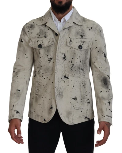 DSQUARED2 Jacket Off White Black Splash Print Casual Denim IT48/US38/M 1250usd - product listing photo