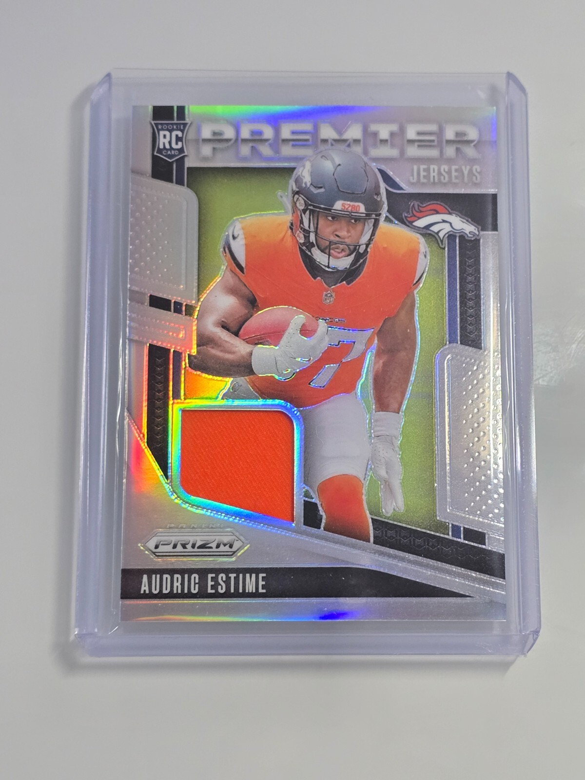 2024 Panini Prizm Audric Estime Silver Premier Jersey Relic Denver Broncos RC