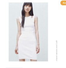 Mango Zara Group Women's Ribbed Knit Tank Dress Split Shoulder Size Small White