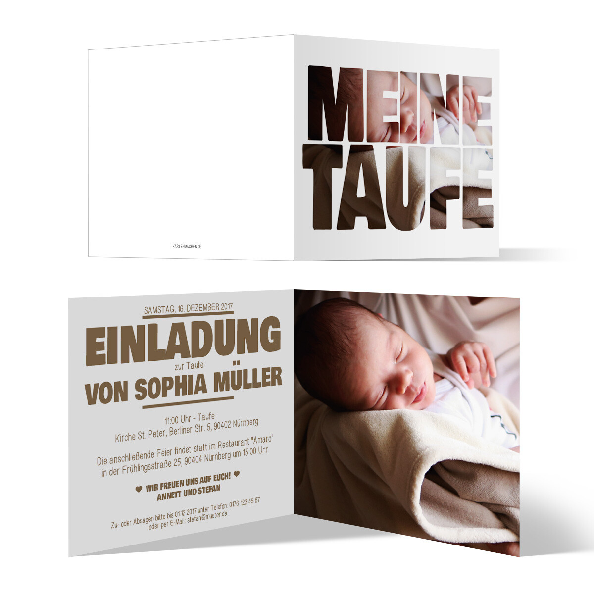 Taufe Einladungskarten - Fotoschrift - Taufeinladung Klappkarte Bild Text