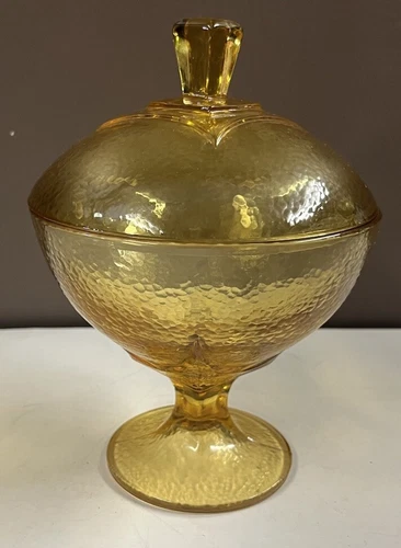 Vintage Amber Depression Glass With Lid Candy Dish