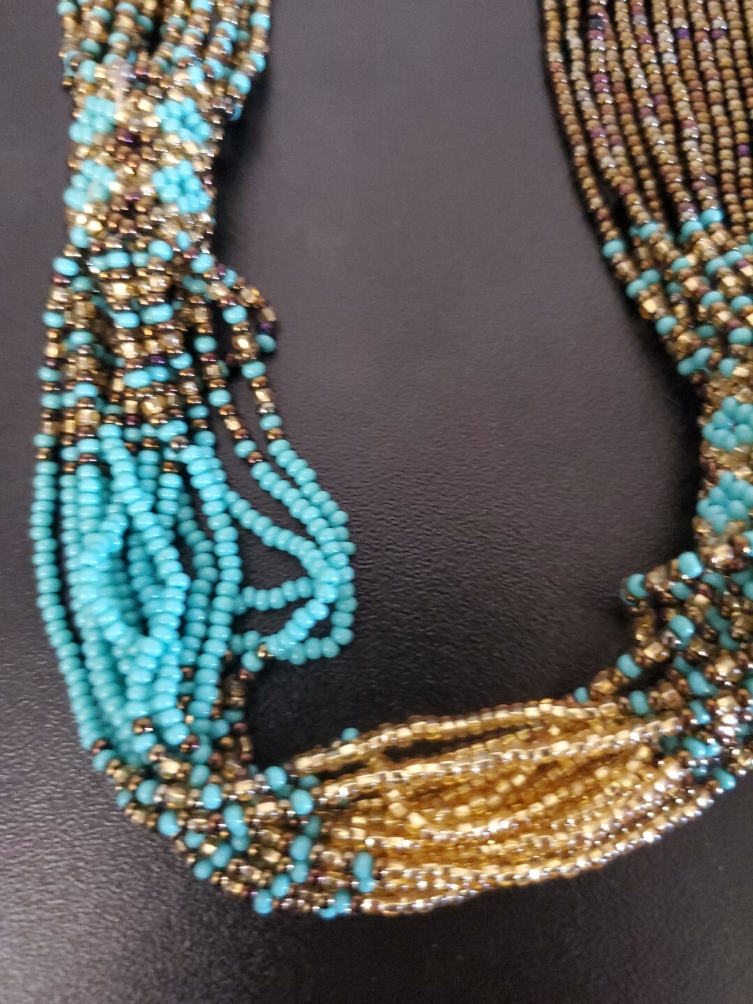 Vt Handcrafted Native American MultiStrand Beaded Copper/turquoise