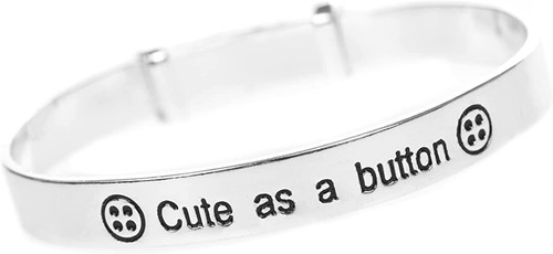 Silver Plated New Baby or Christening CUTE AS A BUTTON Expandable Bracelet BNIB - Picture 2 of 2