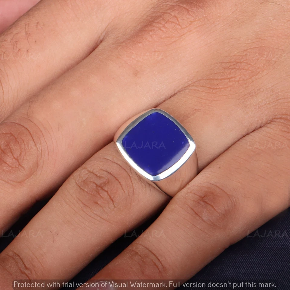ANILLO LAPISLÁZULI HOMBRE PLATA ESTERLINA 925 ANILLO SELLO ANILLO REGALO PARA MARIDO Foto 3 de 3