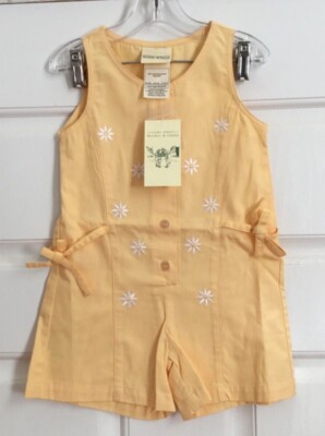 NWT Laura Ashley Mother & Child Girls Shortalls Yellow Ctn Daisy Embroidery 3 Yr