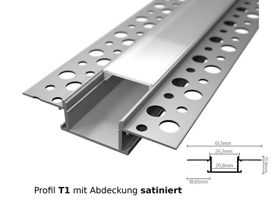2x LED Aluminium Profil Unterputz Leiste Rigips Trockenbau 1M für LED Streifen