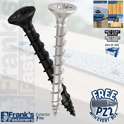 EXTERIOR-TITE® COUNTERSUNK OUTDOOR BLACK SILVER COLOUR GATE & FENCE SCREWS BOX